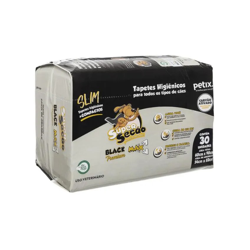 Tapete Higiênico Super Secão Slim Black 30Un 60X90Cm para Cães