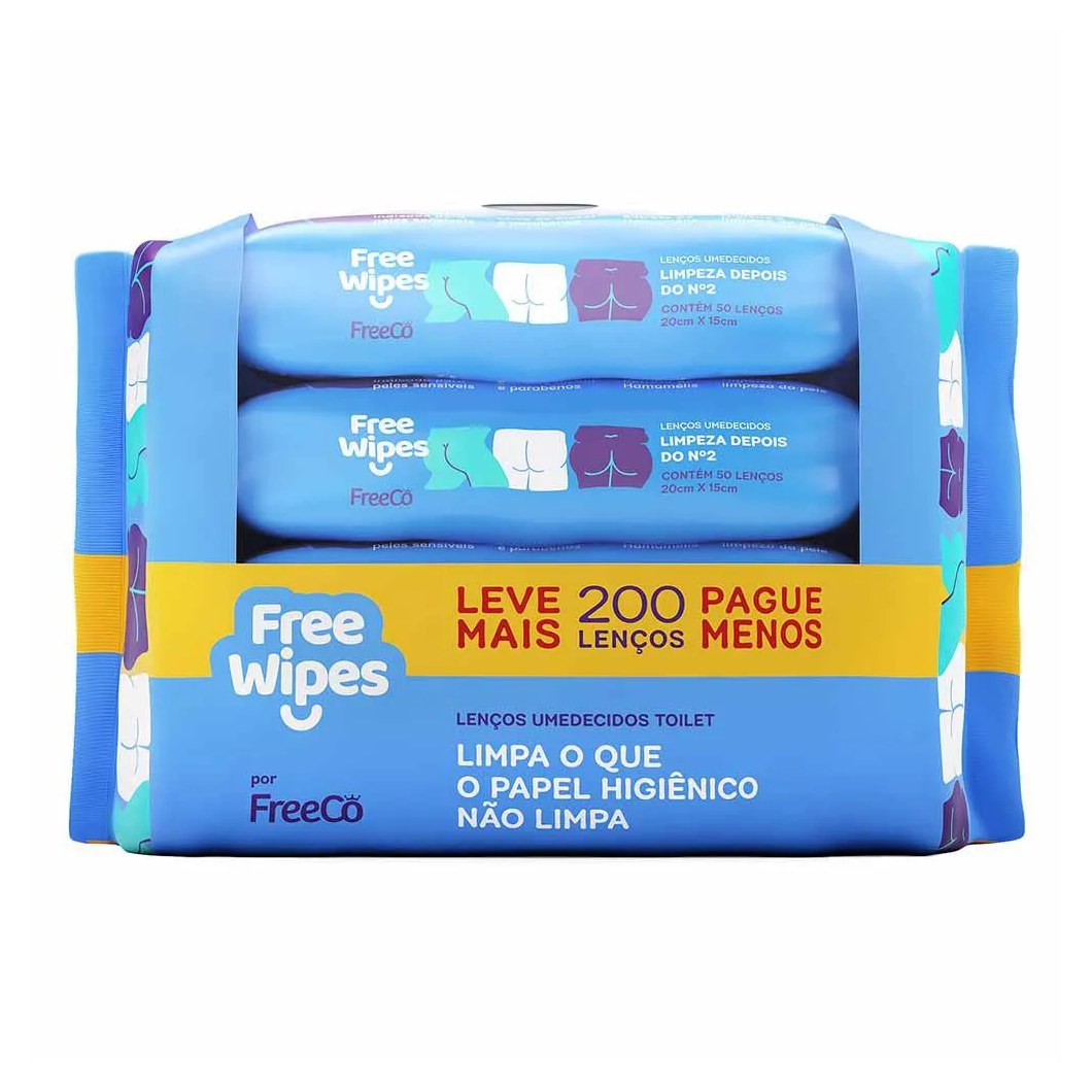 Free Wipes Lenços Umedecidos Toilet Kit com 4 Unidades