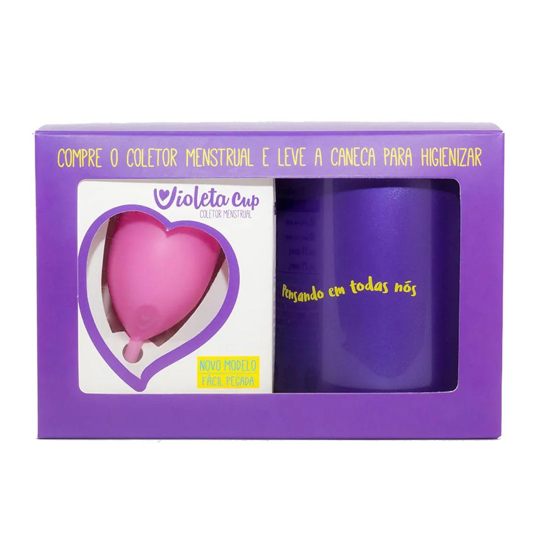 Kit Violeta Cup - Coletor Tipo B Rosa + Caneca Higienizador