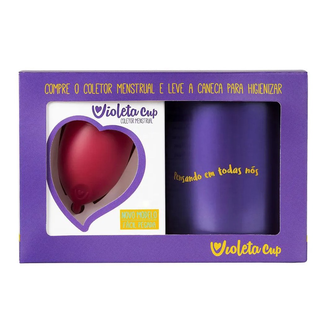 Kit Violeta Cup - Coletor Tipo B Vermelho + Caneca Higienizador