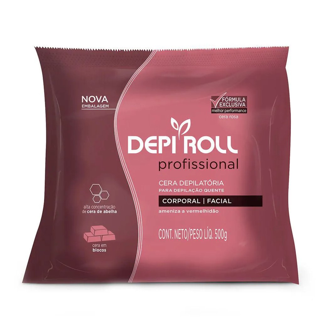 Cera Depilatória em Blocos Depiroll - Cera Quente em Blocos Rosa 500g