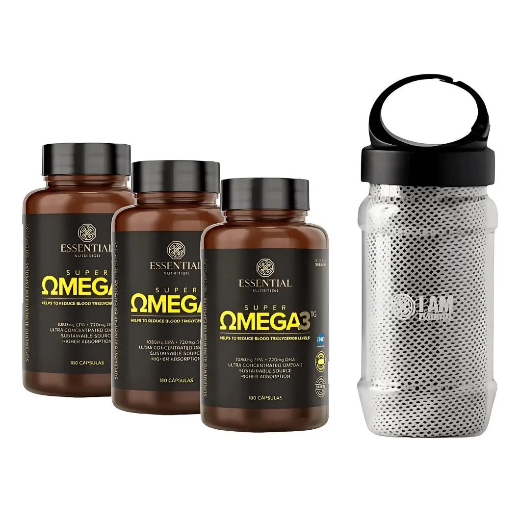 Kit 3X Super Omega 3 Tg (180 Caps Cada) 1000Mg + Brinde - Essential Nutrition