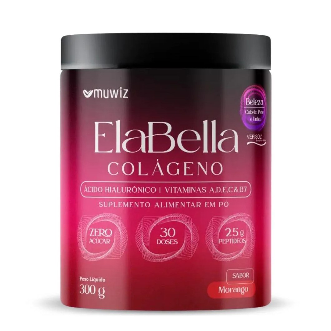 Colágeno Verisol com Ácido Hialurônico 300G Sabor Morango Muwiz