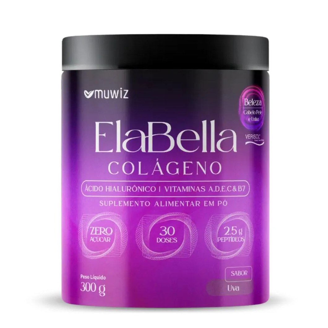 Colágeno Verisol com Ácido Hialurônico 300G Sabor Uva Muwiz