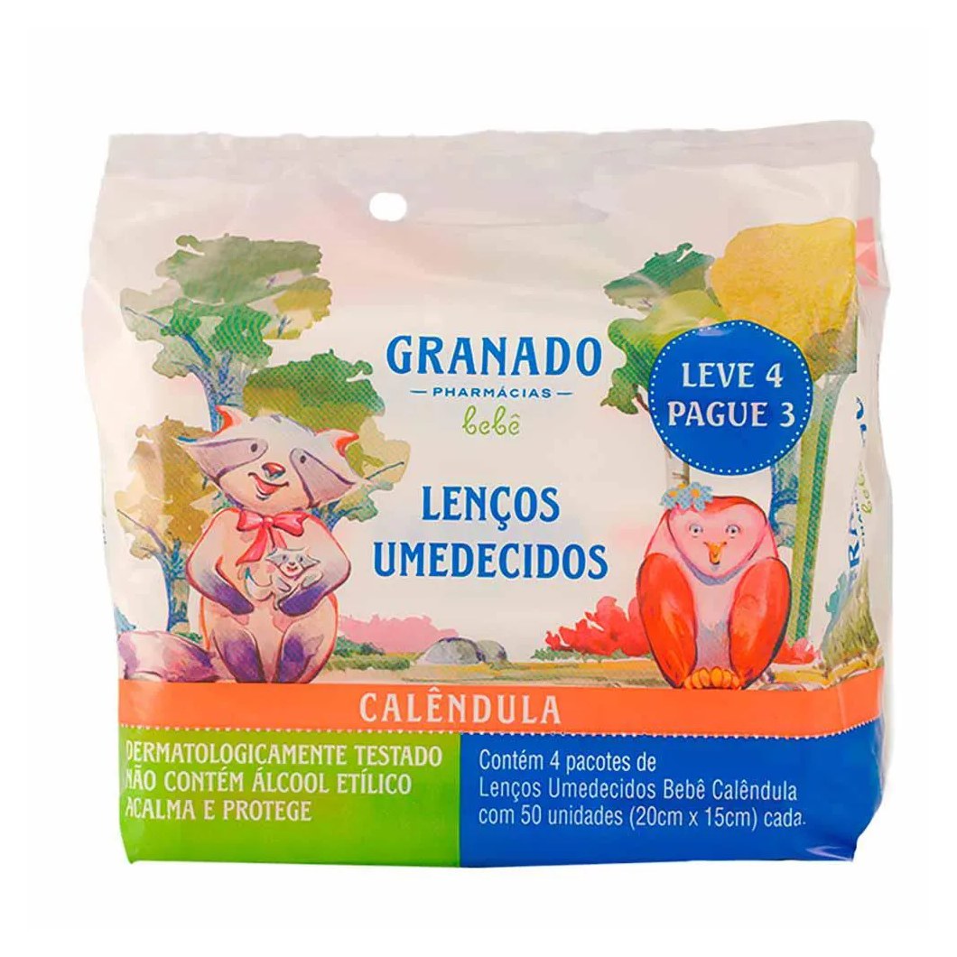 Kit Lenços Umidecidos Granado Bebê Calêndula Pacote Leve 4 Pague 3