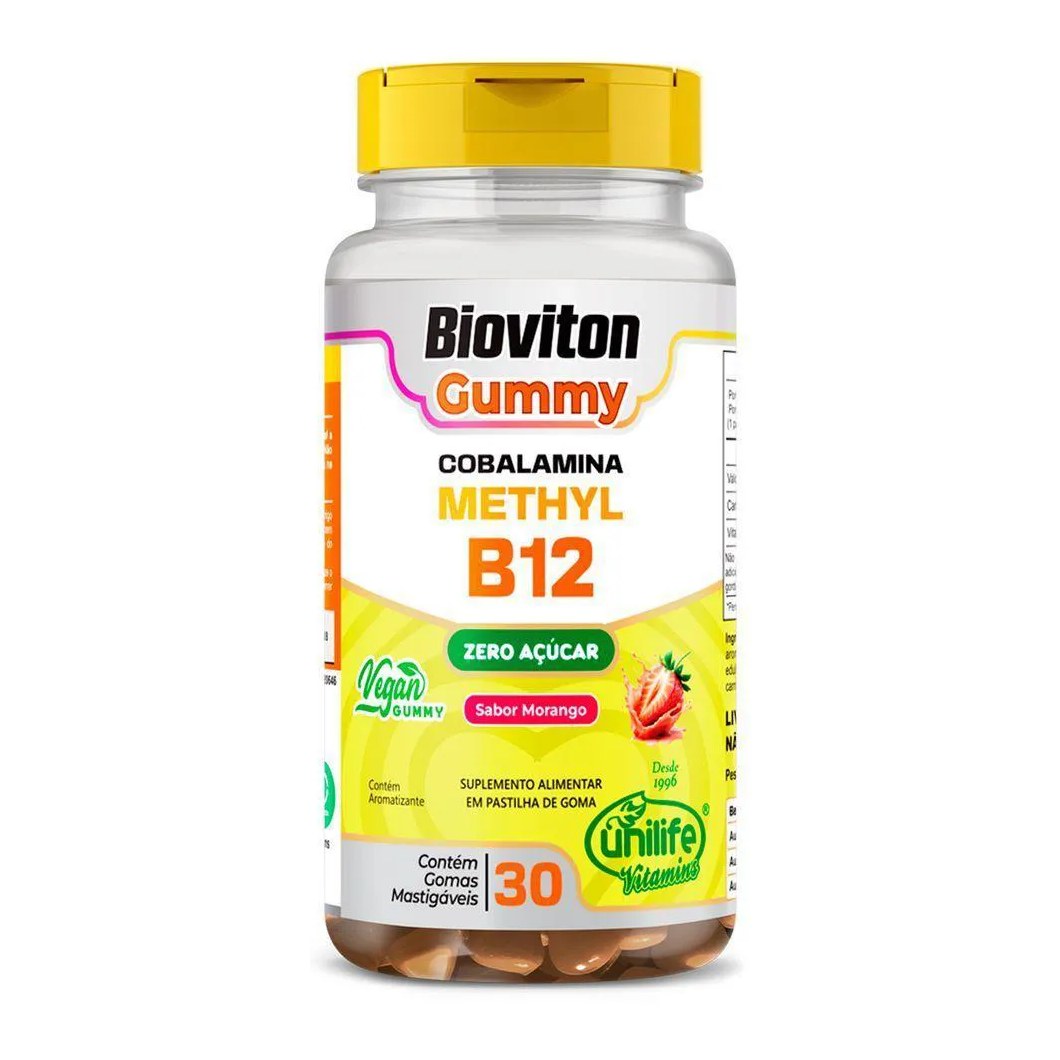 Gummy Vitamina B12 Methyl Unilife 30 Gomas Morango