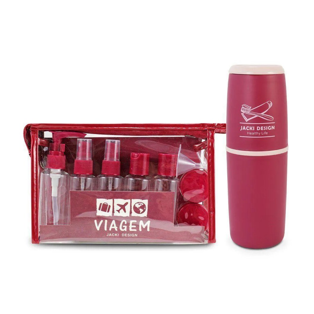 Kit Porta Escova de Dentes + Frascos de Viagem 10 Pcs Vinho