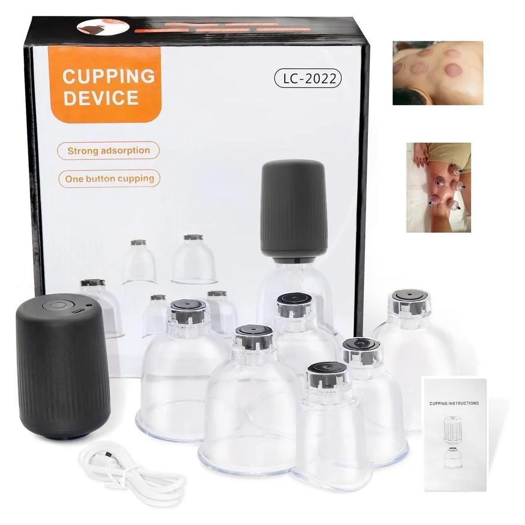 Kit de Ventosaterapia Elétrica 6 Ventosas ? Sucção Recarregável com Compressa Quente - Bivolt