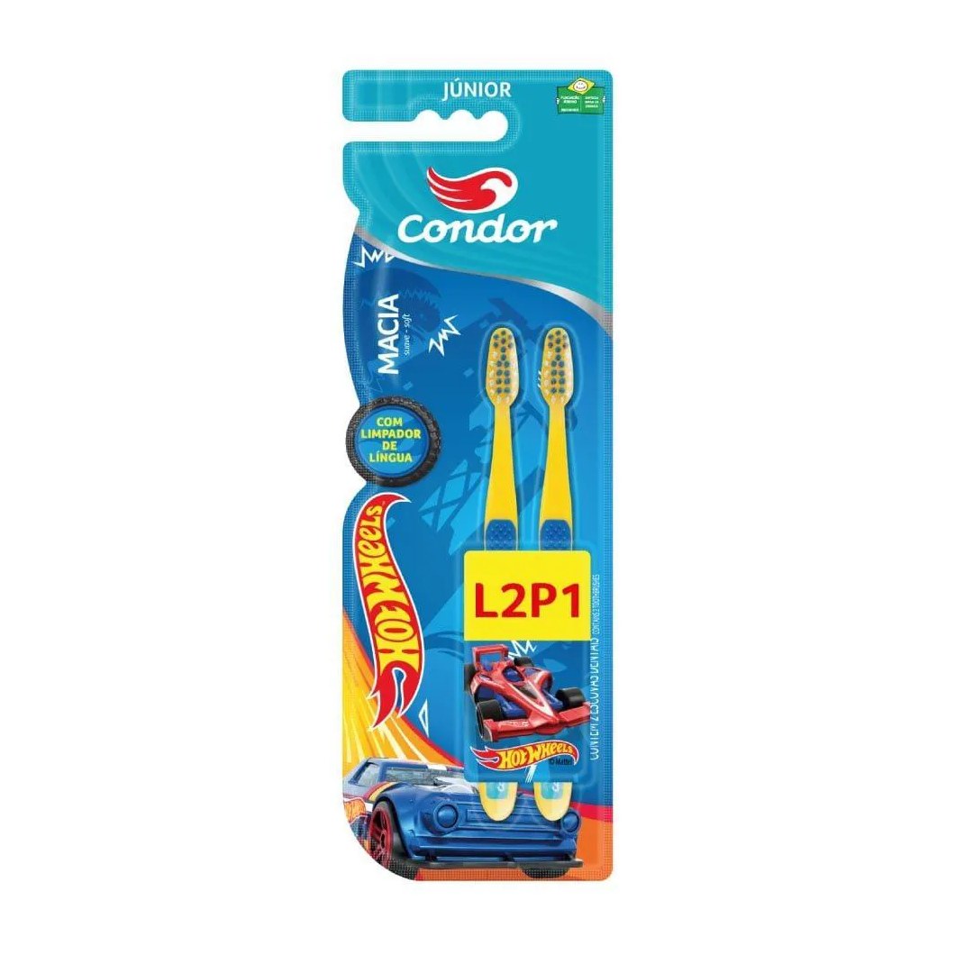 Escova Dental Condor Infantil Hotweels Embalagem com 2 unidades