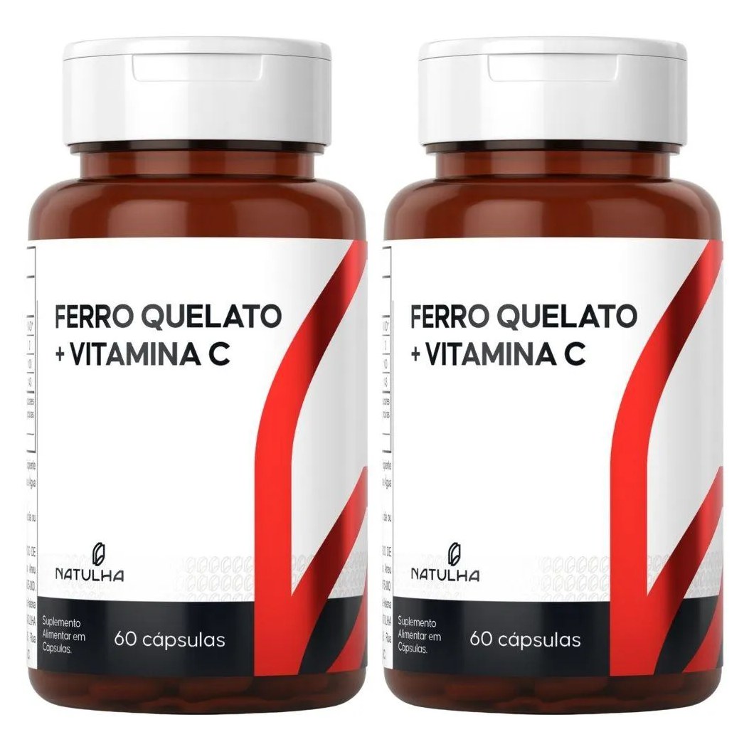 Kit 2X Ferro Quelato + Vitamina C 60 Capsulas - Natulha