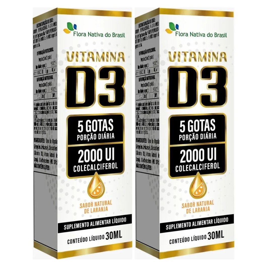Kit 2X Vitamina D3 em Gotas 2000Ui 30Ml - Flora Nativa Laranja