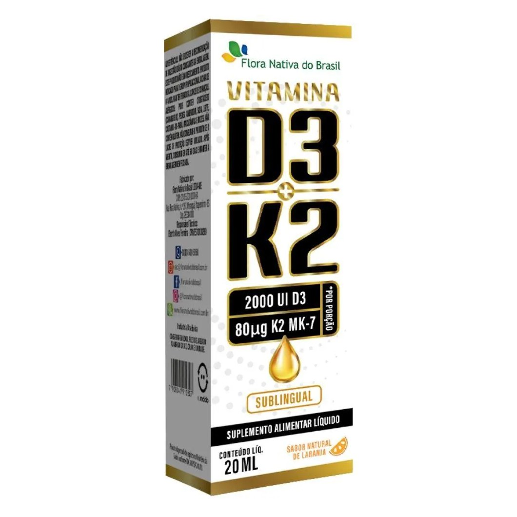 Vitamina D3 + K2 Sublingual em Gotas 20Ml - Flora Nativa Laranja