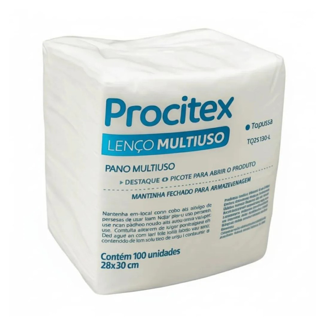 Lenço Pra Banho Leito Multiuso Procitex 28 X 30 Cm C/100 Un Branco