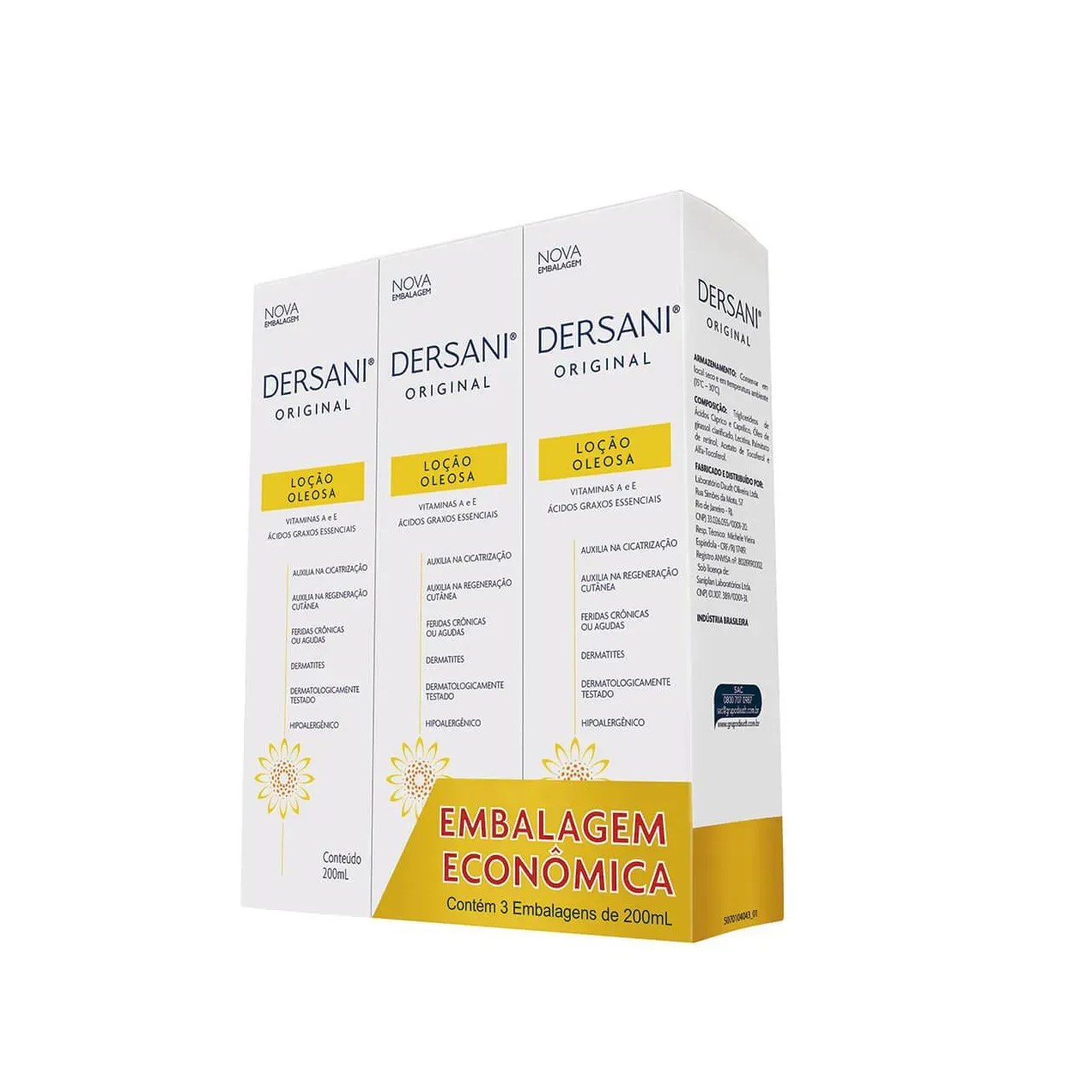 Kit Loção Hidratante e Dermoprotetora Dersani com 3 unidades de 200ml cada