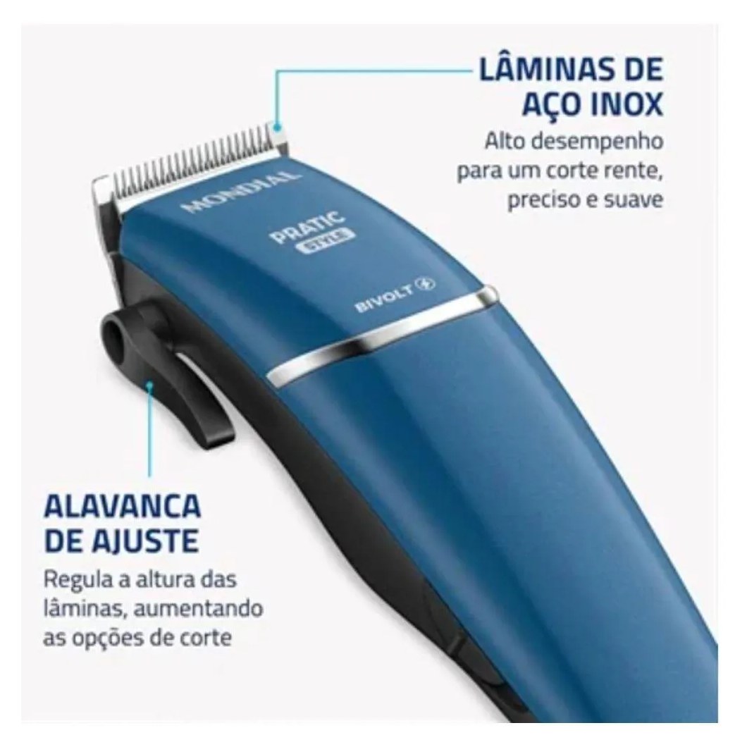 Maquina de Cortar Cabelos 9W Mondial Blue Line Bivolt