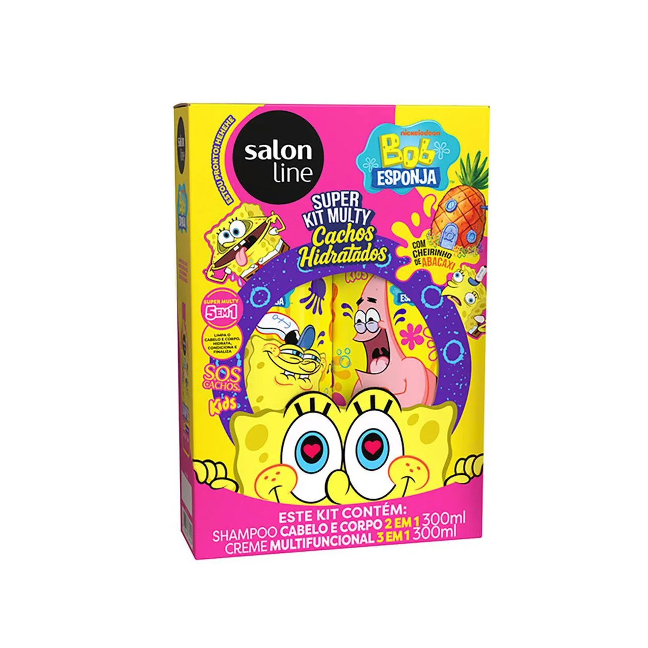Kit Salon Line S.O.S Cachos Kids Shampoo 300ml+ Creme Multifuncional Bob Esponja 300ml