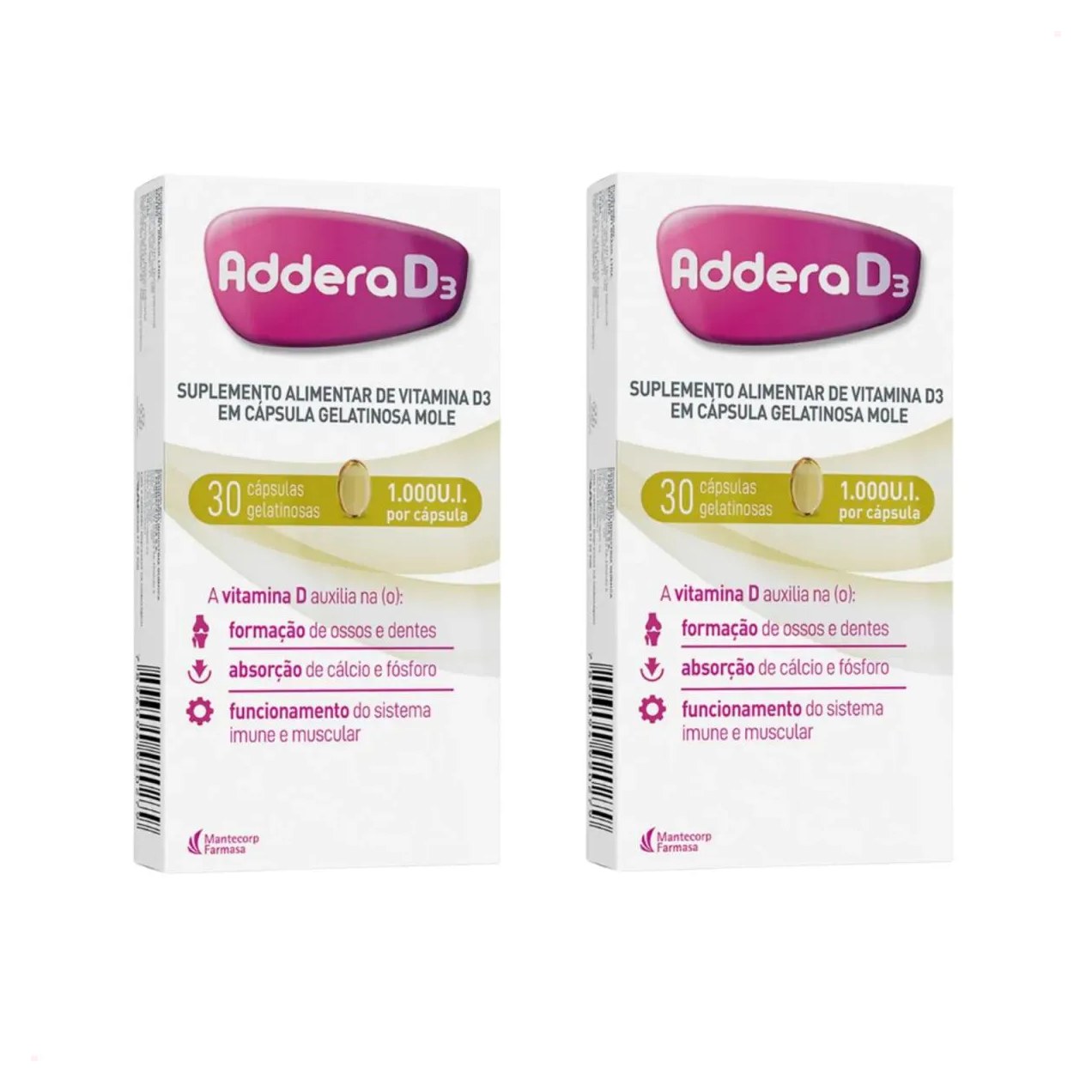 Kit com 2 - Addera Vitamina D D3 1000Ui com 30 cápsulas Mole