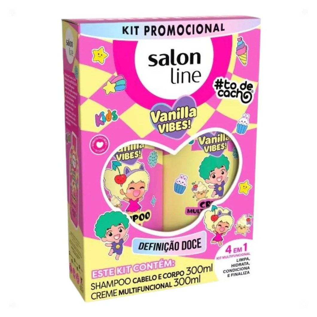 Kit Salon Line Kids Vanilla Vibes! #todecacho: Shampoo Cabelo e Corpo e Creme Multifuncional 300ml