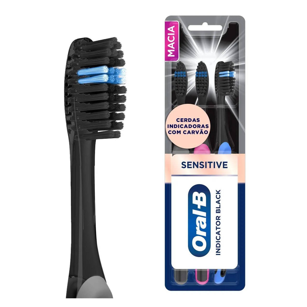 Escova de Dente Oral B Indicator Black Sensitive com Carvão 3 unidades