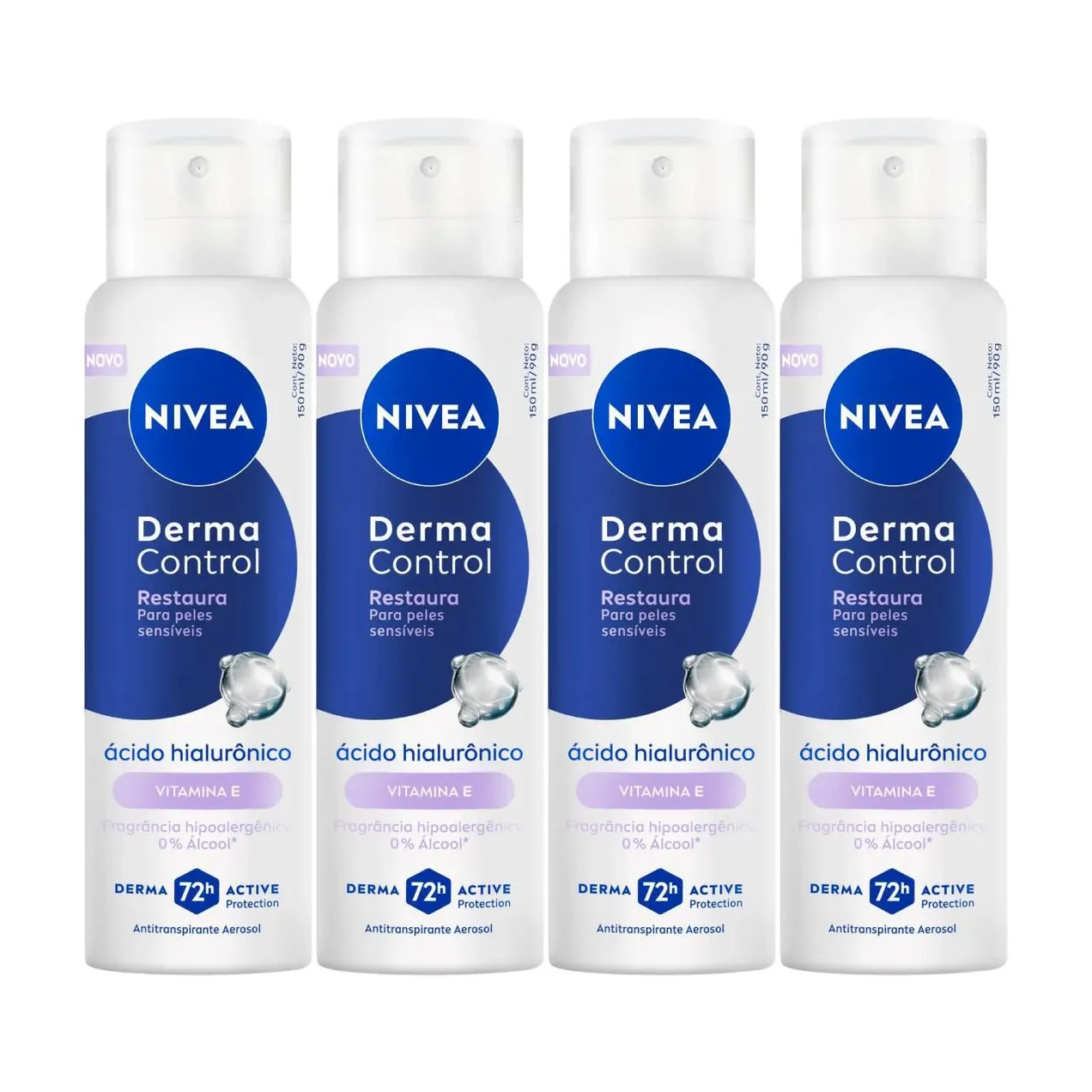 Kit Desodorante Antitranspirante Aerossol Nivea Derma Control Restaura 72h 150ml 4 unidades