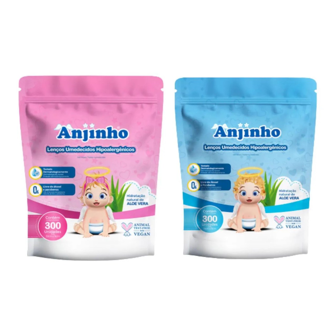 Kit C2 Lenço Umedecido Refil Azul e Rosa - Anjinho