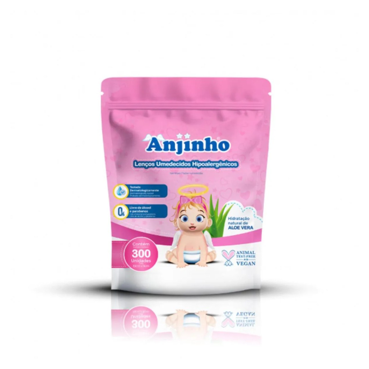 Lenço Umedecido com 300 Refil Rosa - Anjinho