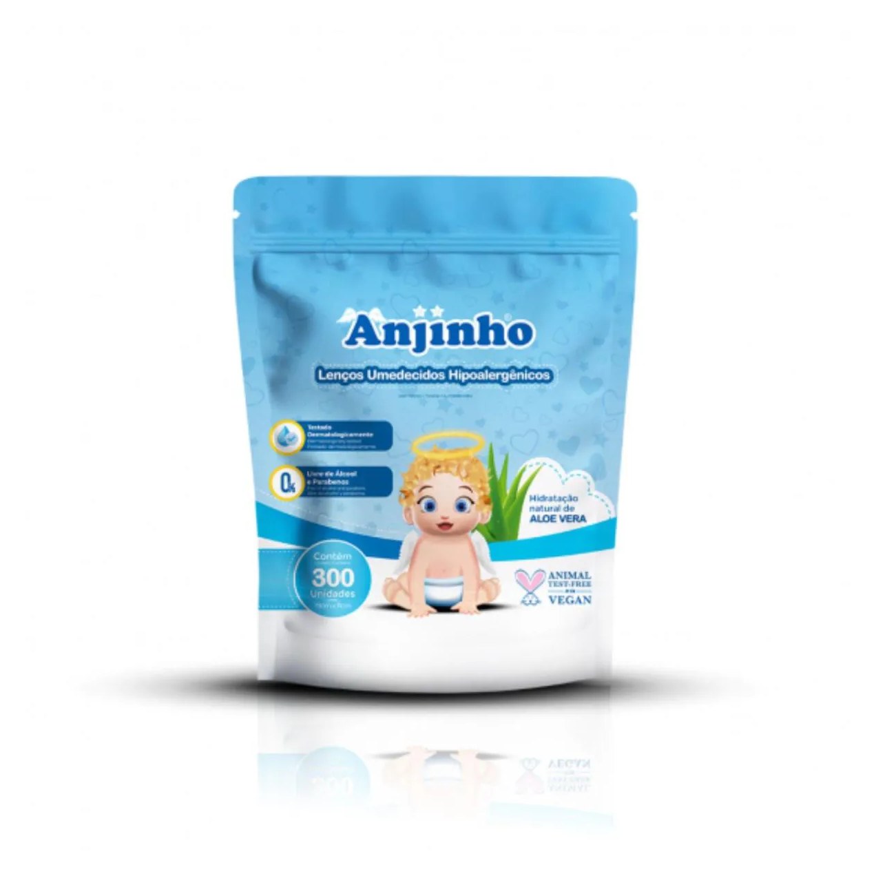 Lenço Umedecido com 300 Refil Azul - Anjinho
