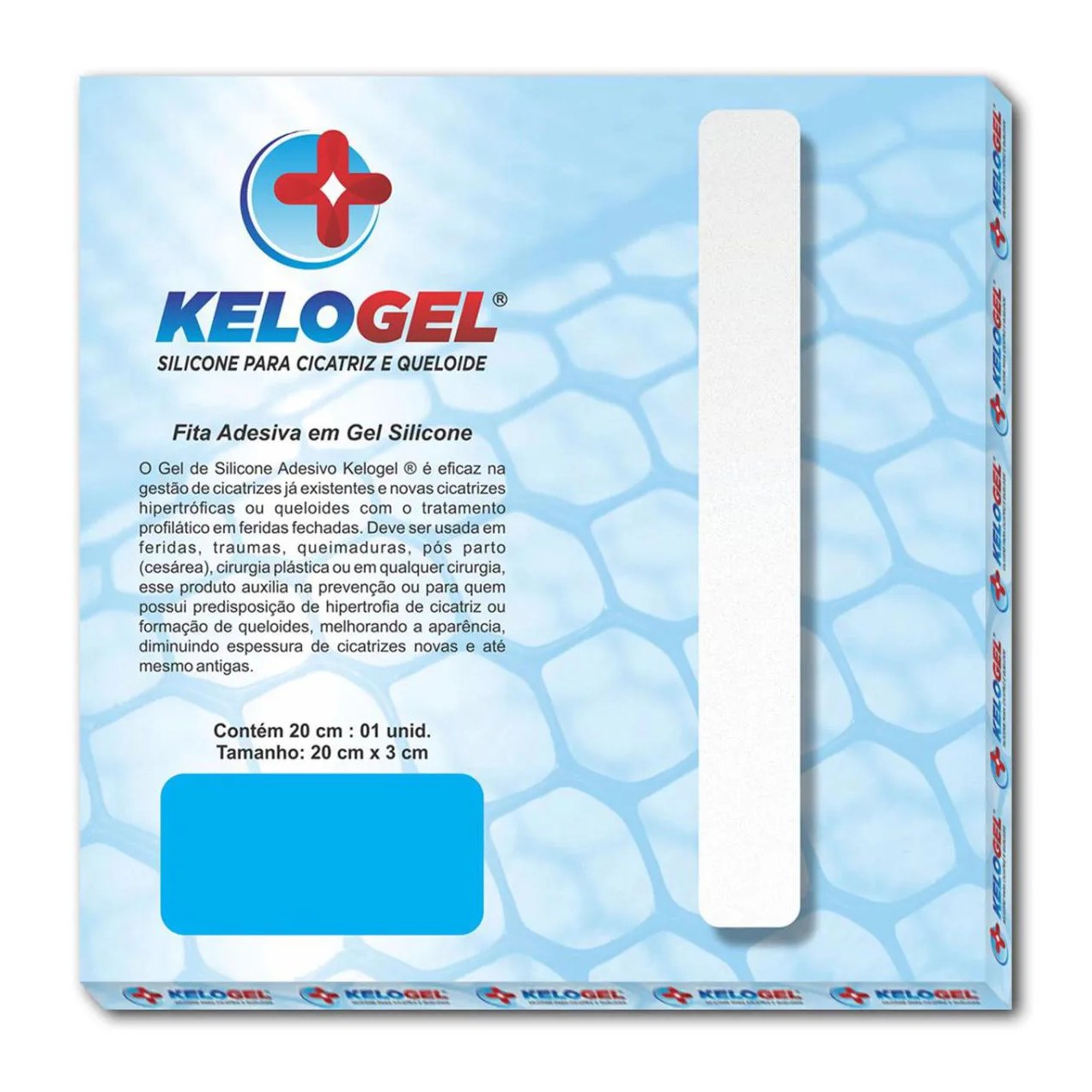 Placa em Gel de Silicone para Cicatriz 20Cmx3Cm Kelogel