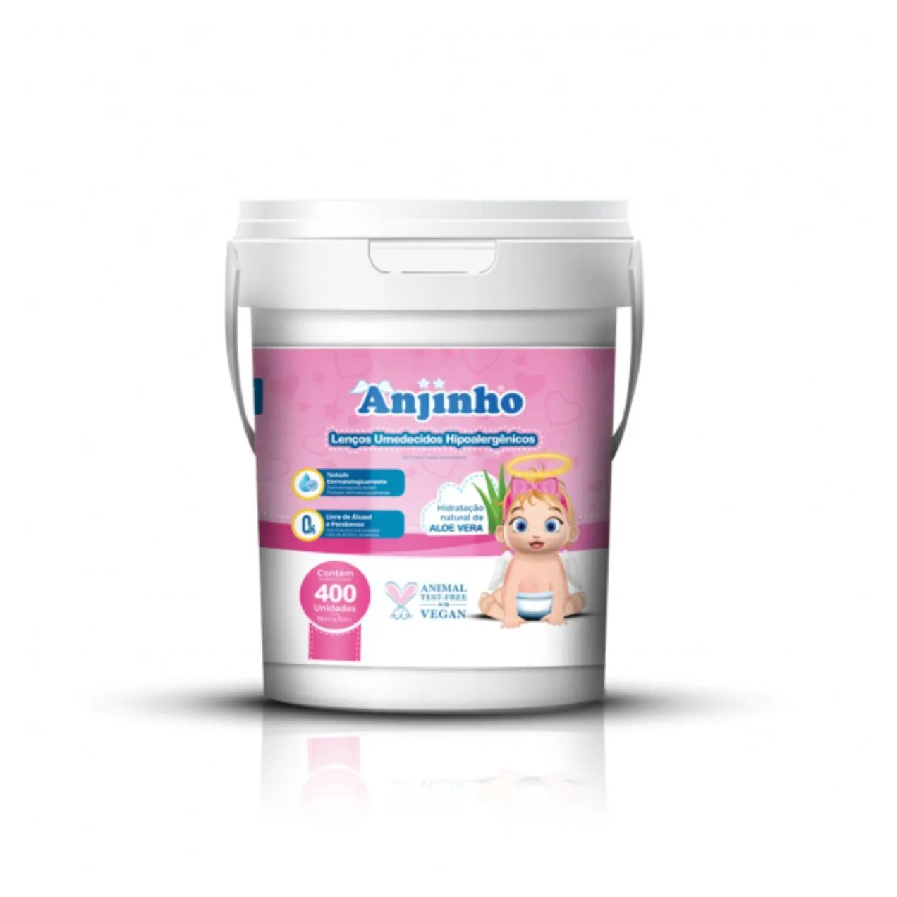 Lenço Umedecido Anjinho C400 Balde Rosa