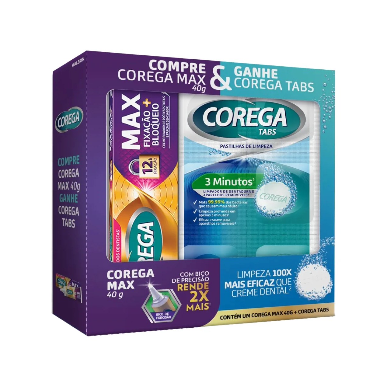 Kit Corega Creme Fixador de Dentadura Max 40g + Pastilha de Limpeza Tabs 1 unidade