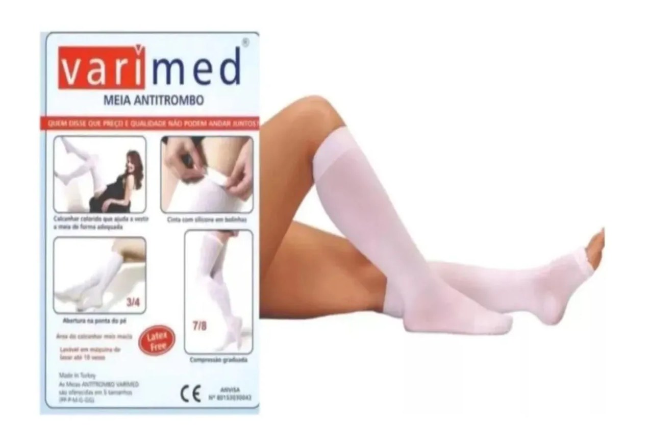 Meia de Compressão Pós Cirúrgica Antitrombo Antiembolia Aes 18Mmhg Meia-Coxa Branca - Varimed XG