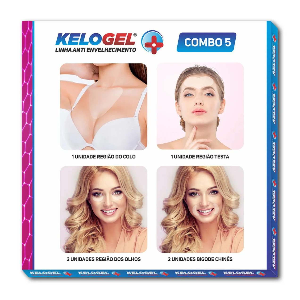 Adesivo Anti-Sinais Região Colo+ Testa + Olhos 4Un Kelogel
