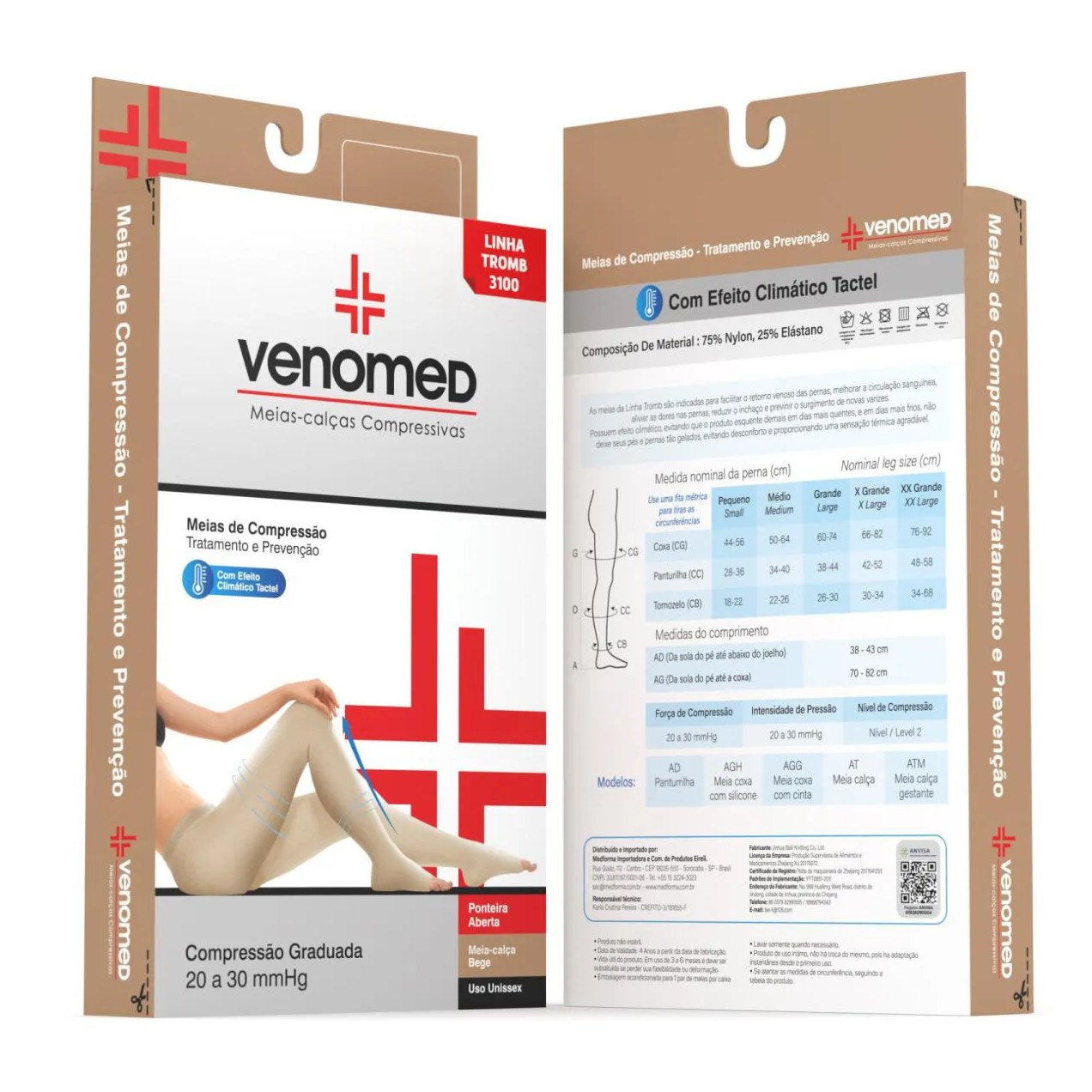 Meias Compressão 20 30Mmhg Ab. Meia-Calça Venomed Tromb3100 Cor Bege Tamanho M
