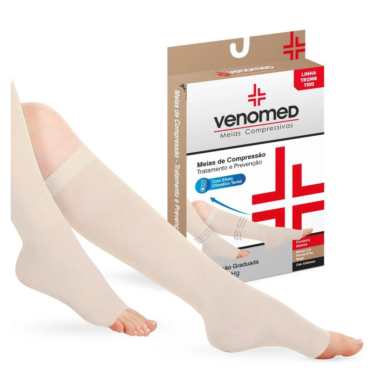 Meias Compressão 20 a 30Mmhg Aberta 3/4 Venomed Tromb1100 Tamanho:g;Cor:bege