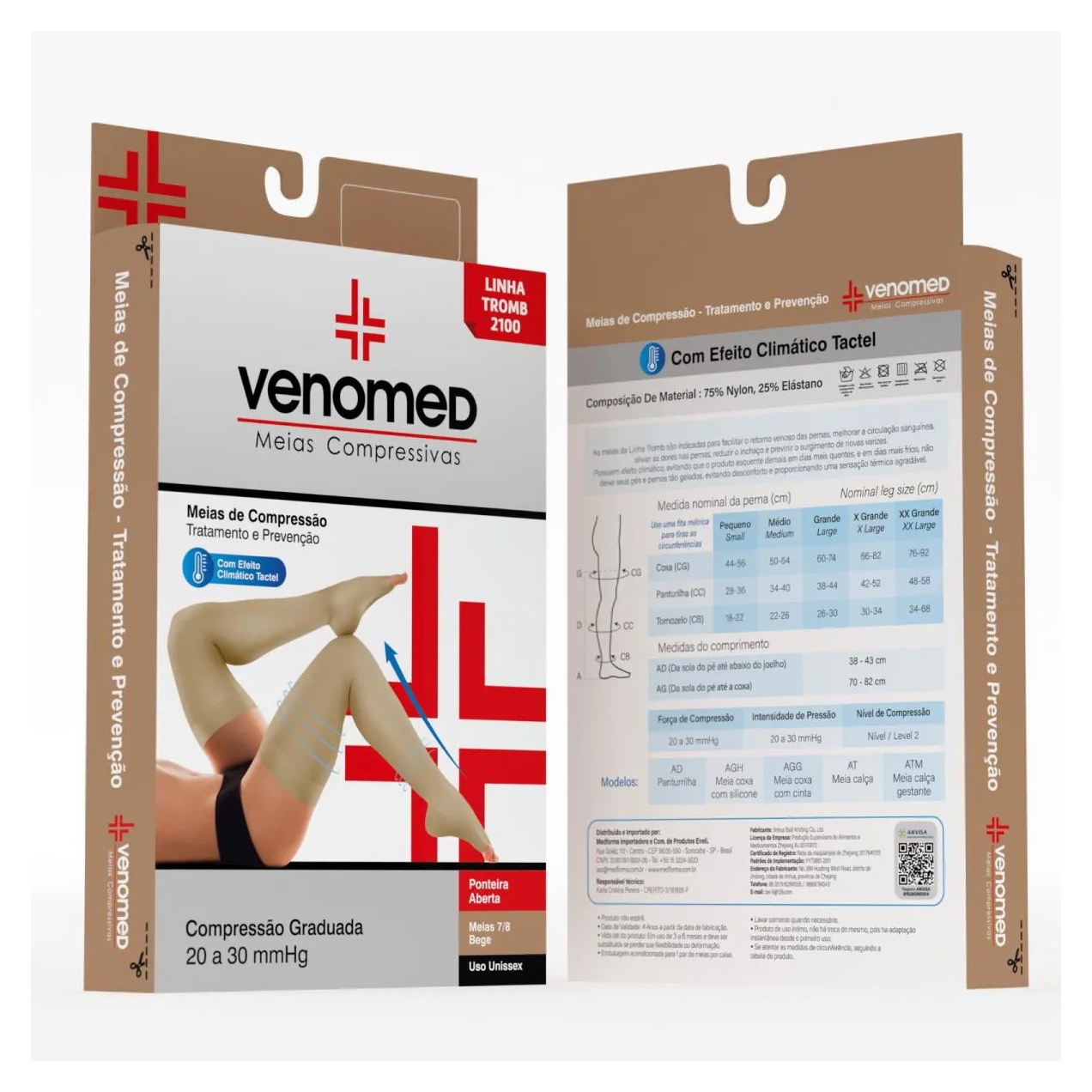 Meias Compressão 20 a 30Mmhg Aberta 7/8 Venomed Tromb2100 Tamanho:g