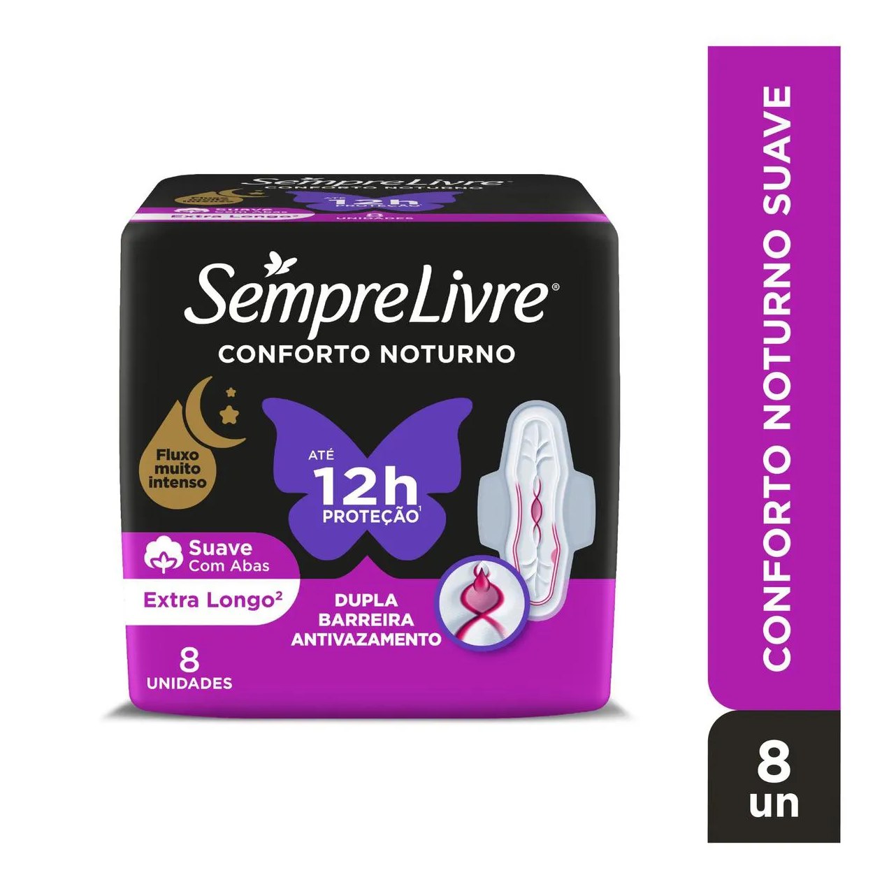 Absorvente Sempre Livre Conforto Noturno Cobertura Suave Com Abas com 8 unidades