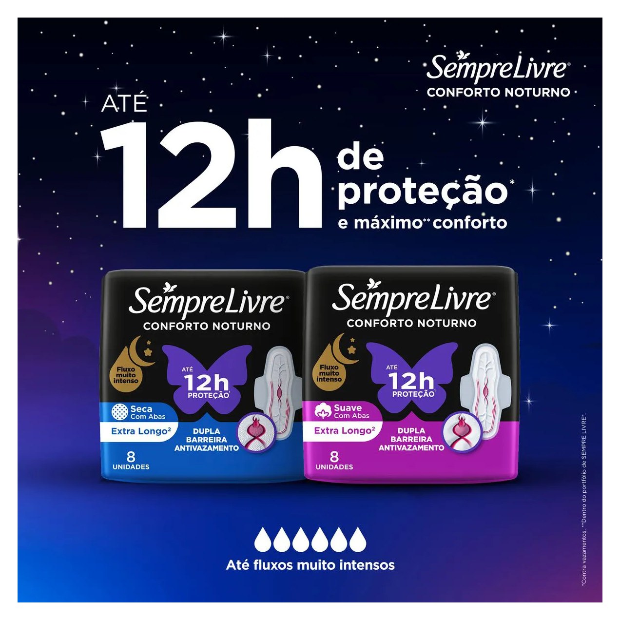 Absorvente Sempre Livre Conforto Noturno Cobertura Suave Com Abas com 8 unidades