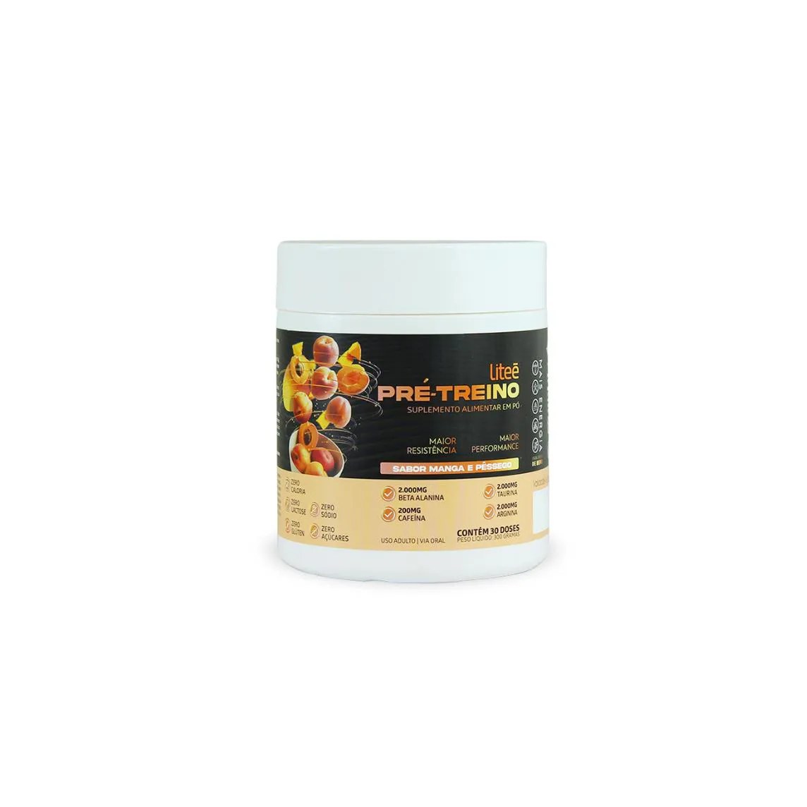 Pré-Treino Sabor Manga e Pêssego 300G - Beta Alanina, Arginina, Cafeína e Taurina - Litee