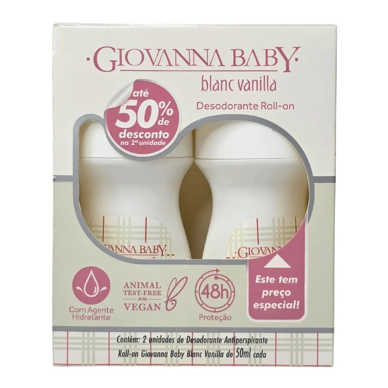 Kit 2 Desodorante Roll-On Blanc Vanilla 48H Vegano Giovanna Baby 50Ml Cada