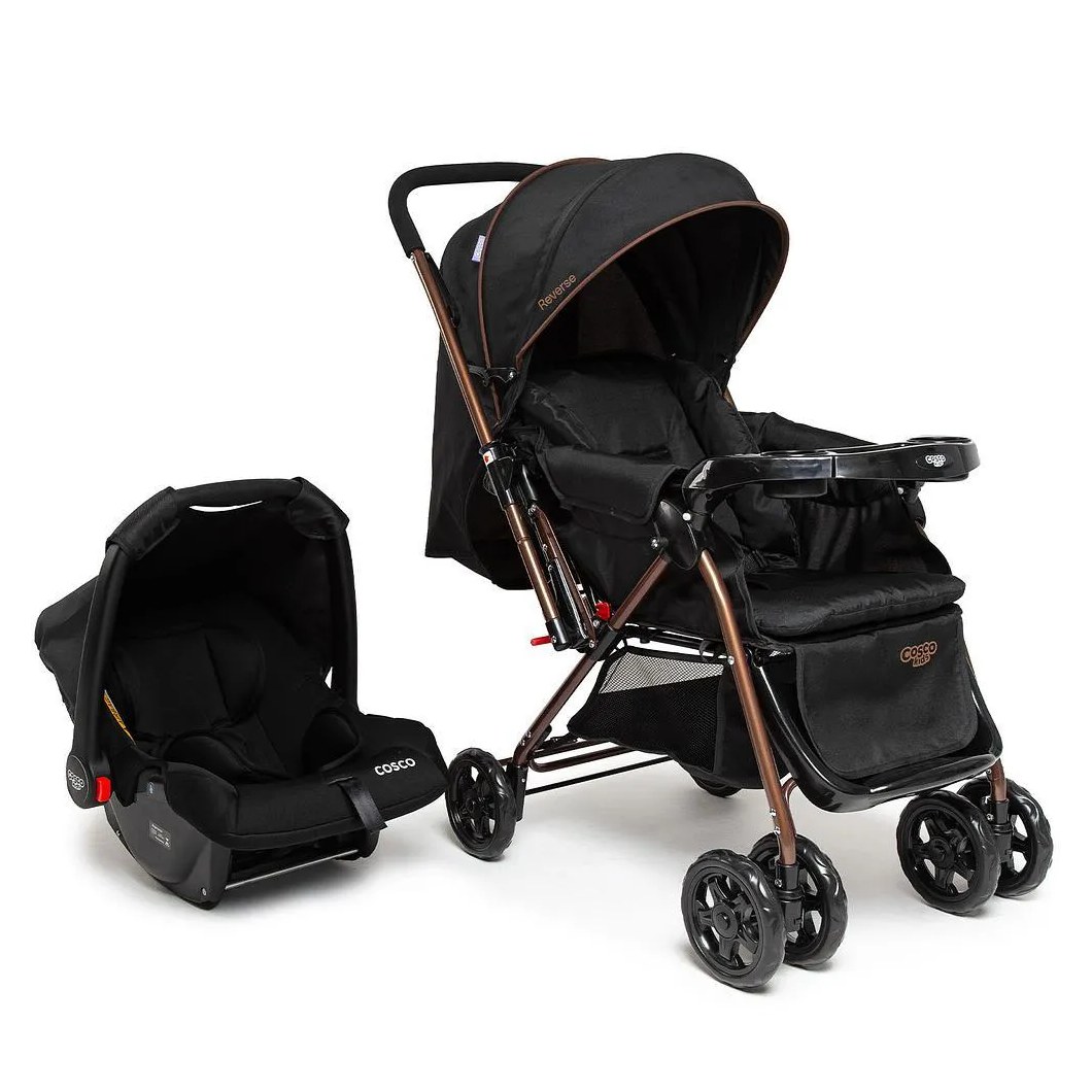 Carrinho com Bebê Conforto Travel System Reverse Preto Bronze - Cosco