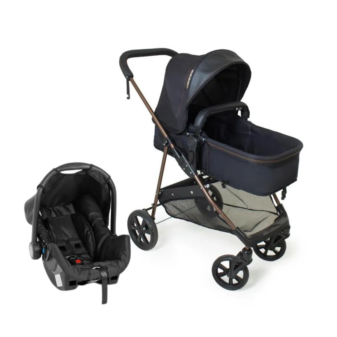Carrinho de Bebê Travel System Duo Napoli Preto e Cobre - Galzerano