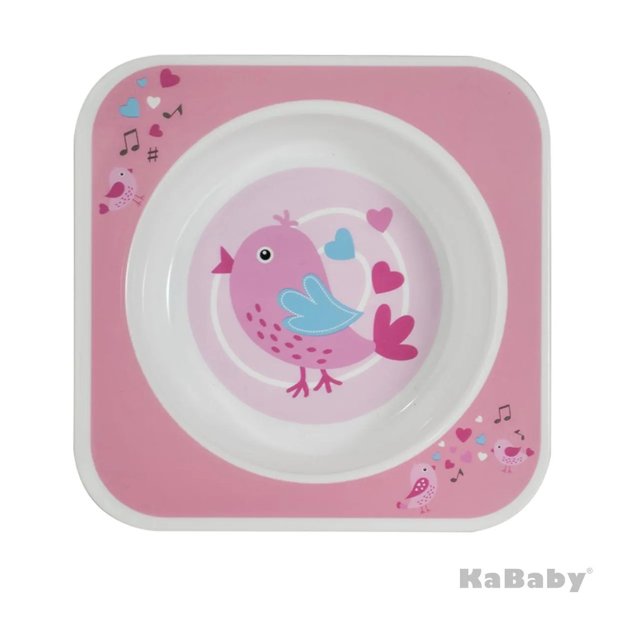 Prato Bowl Quadrado Pássaro Rosa - Kababy