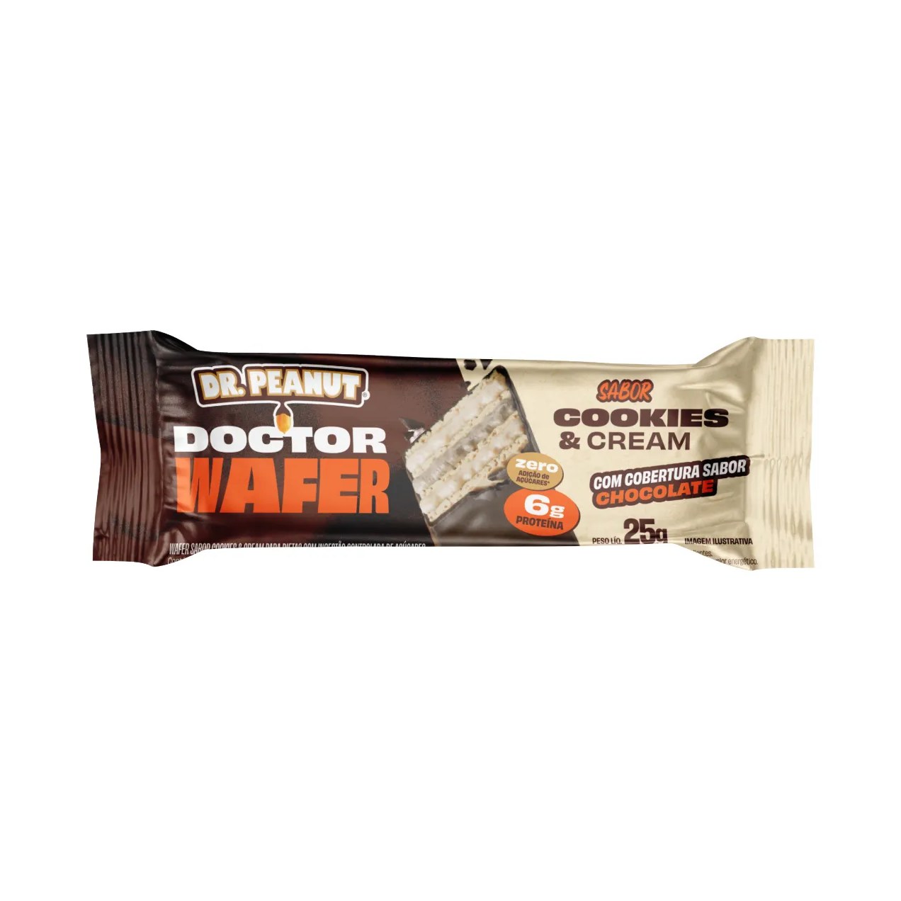 Doctor Wafer Dr Peanut Cookies & Cream Zero Açúcar 25g