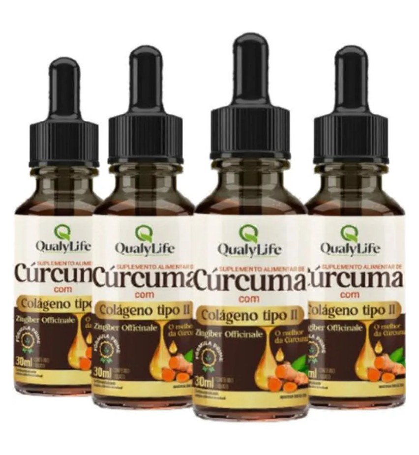 Kit 4 Curcuma com Colageno Tipo 2 Gotas 30Ml - Qualylife A