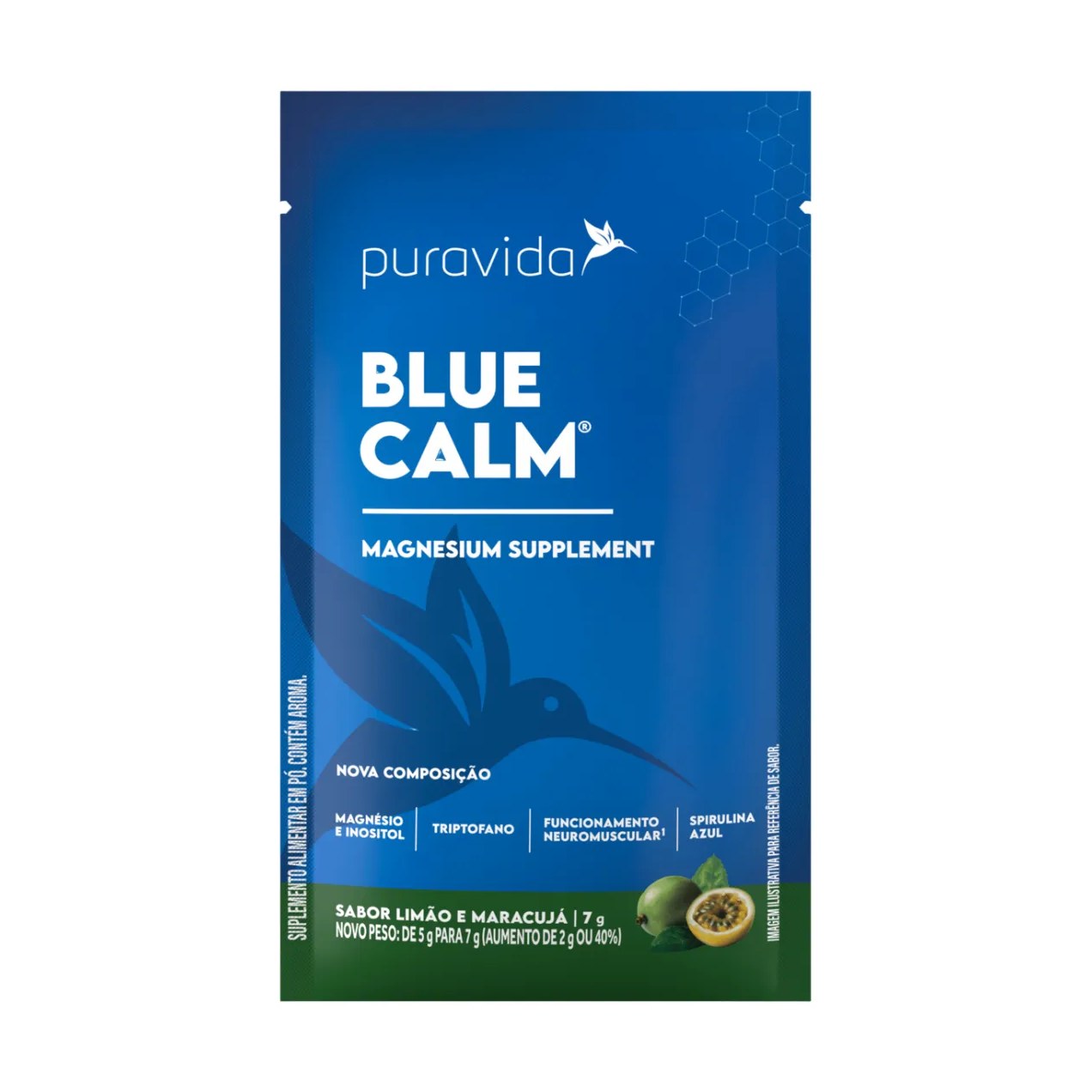 Suplemento de Magnésio Puravida Blue Calm Limão e Maracujá Sachê 7g