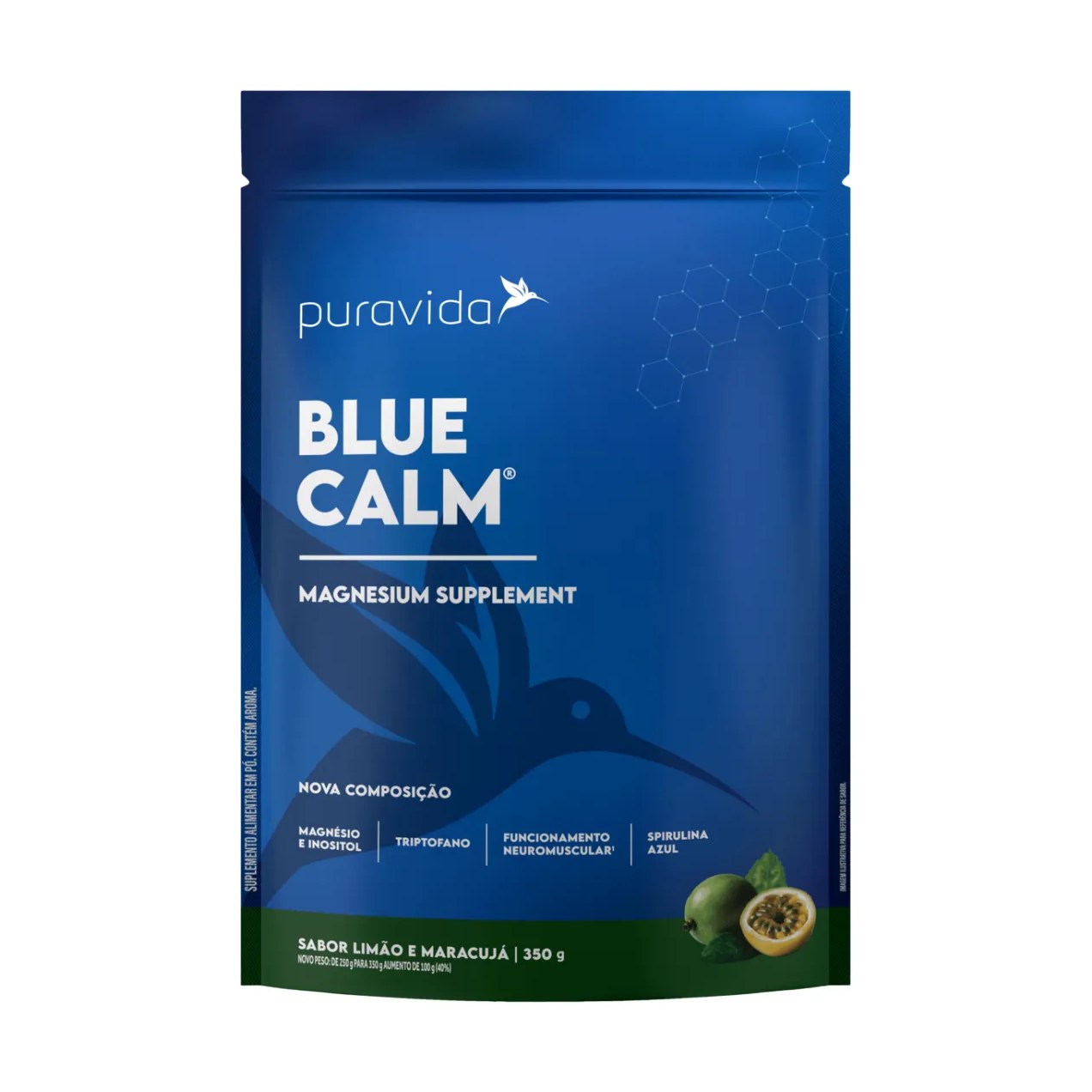 Suplemento de Magnésio Puravida Blue Calm Limão e Maracujá 350g