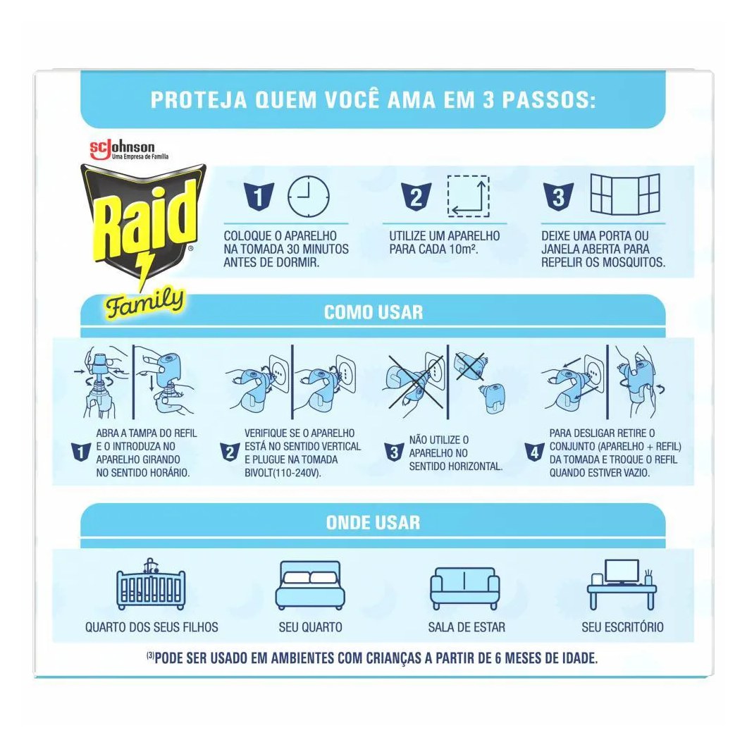 Pack Repelente Elétrico Líquido Raid 45 Noites Family + Refil 32,9Ml