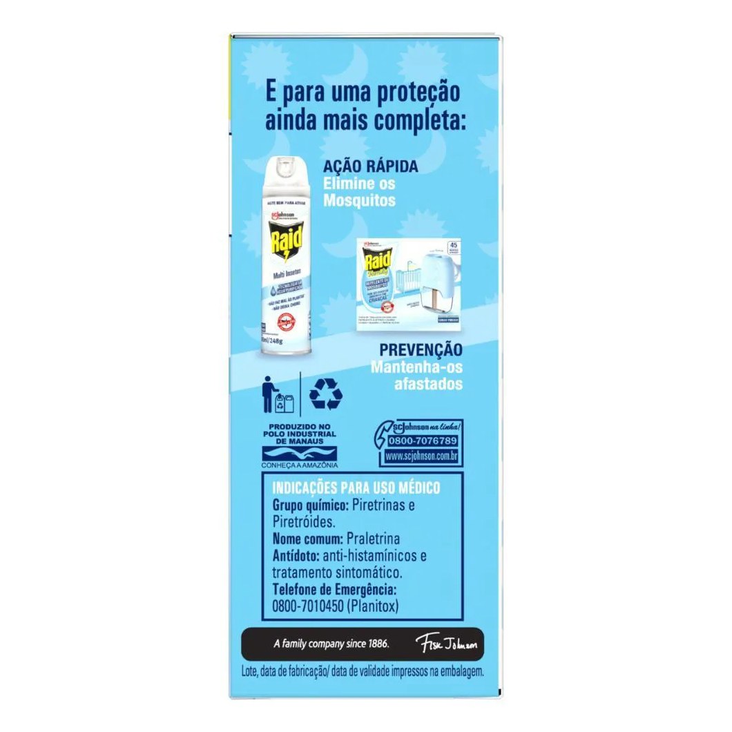 Refil Repelente Líquido Raid 45 Noites Family 2Un de 32,9Ml