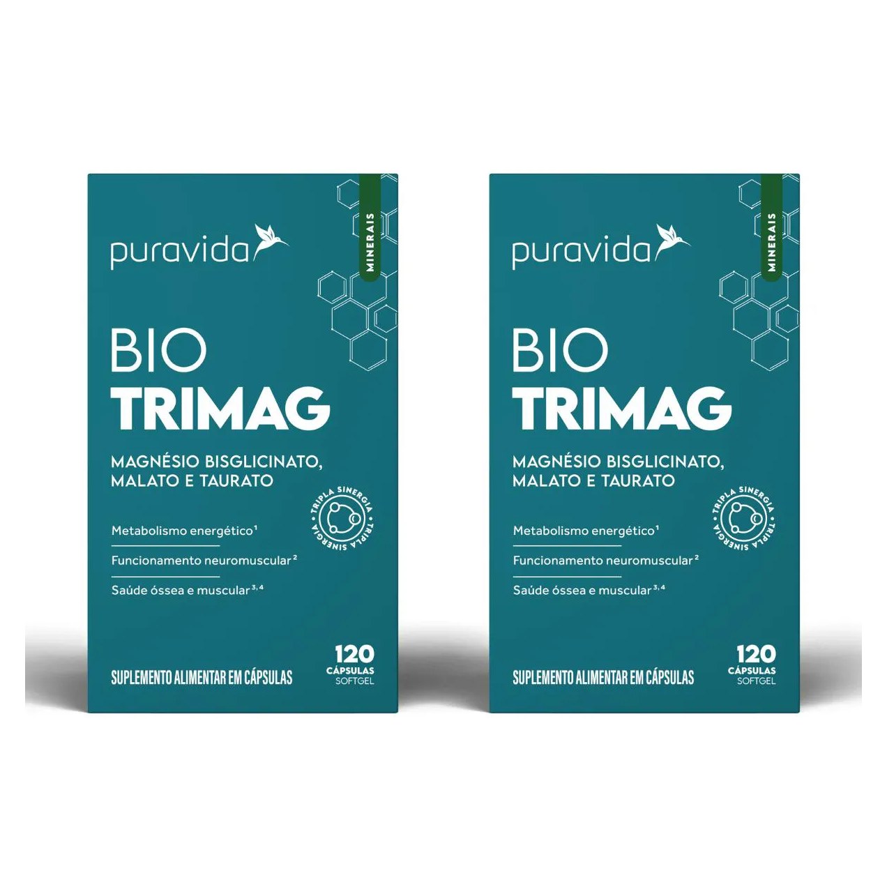 Kit 2 Bio Trimag Big 120 Cápsulas 3 Tipos de Magnésio Puravida
