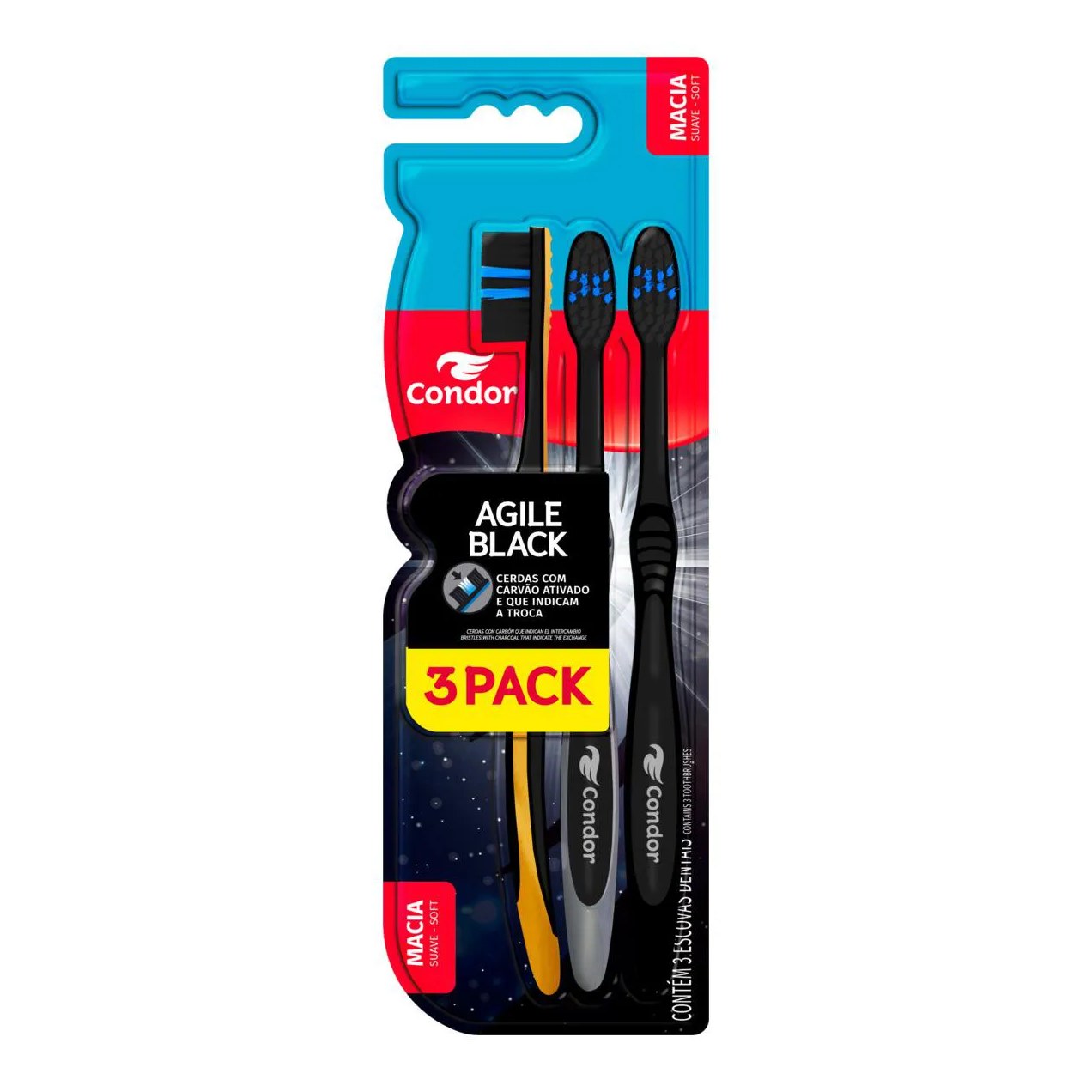 Escova Dental Macia Condor Agile Black 3 Unidades